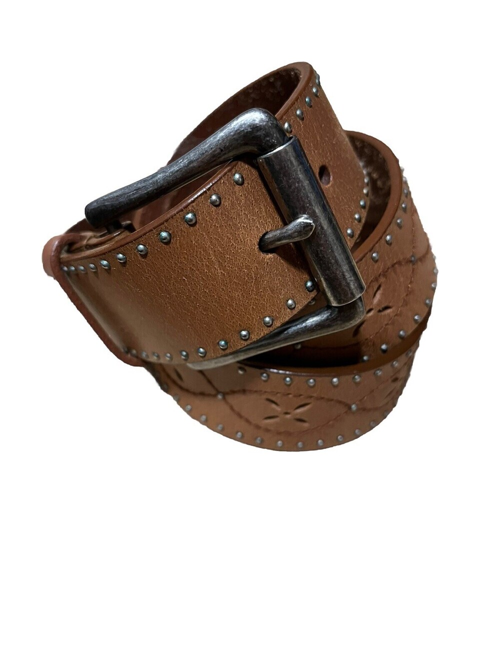 Genuine Leather Belt Womens Size Med 39" Brown Eyelet Bohemian